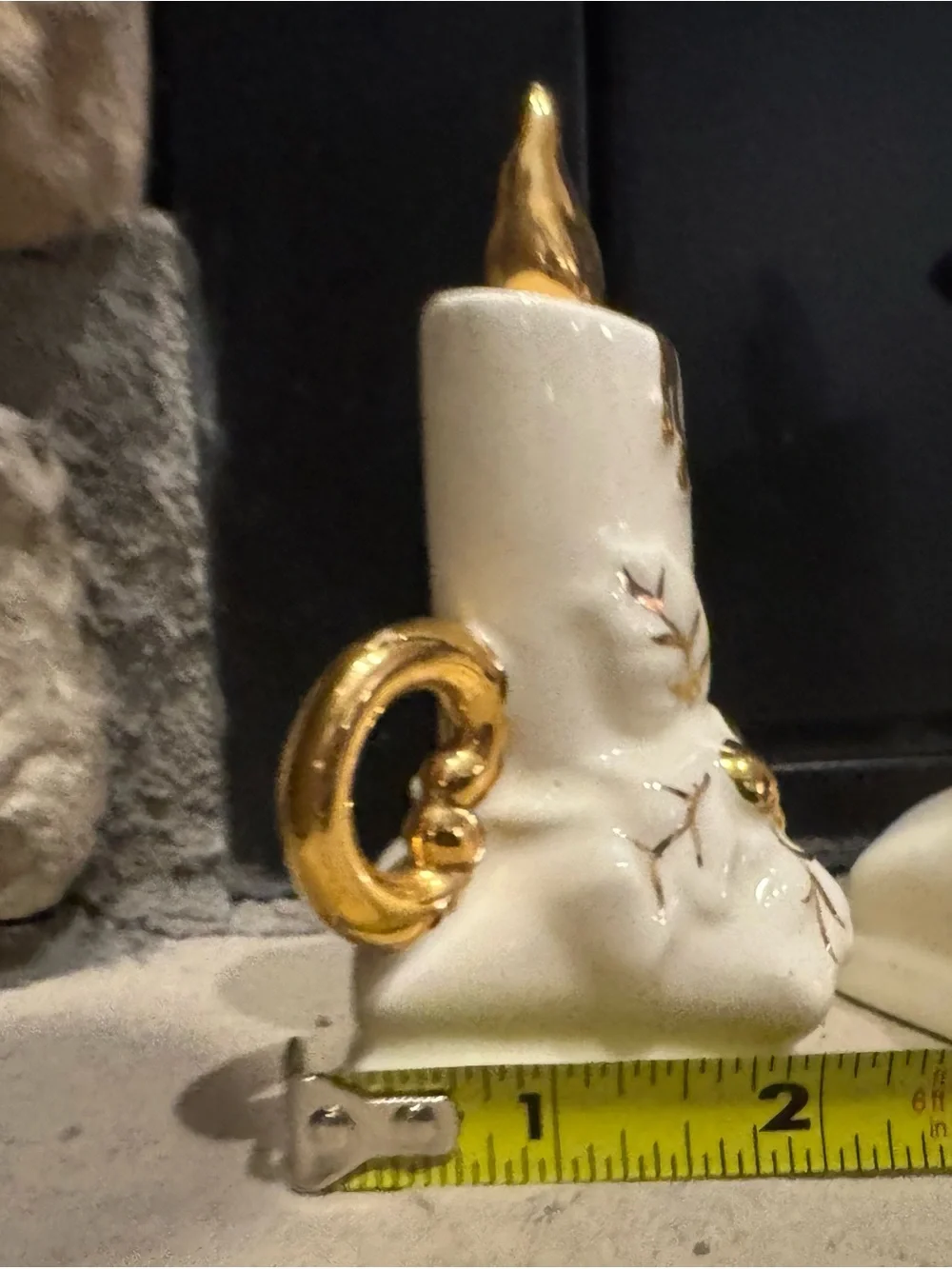 Vintage 1950‘s Christmas Candle Salt & Pepper Shakers Gold & White Ceramic